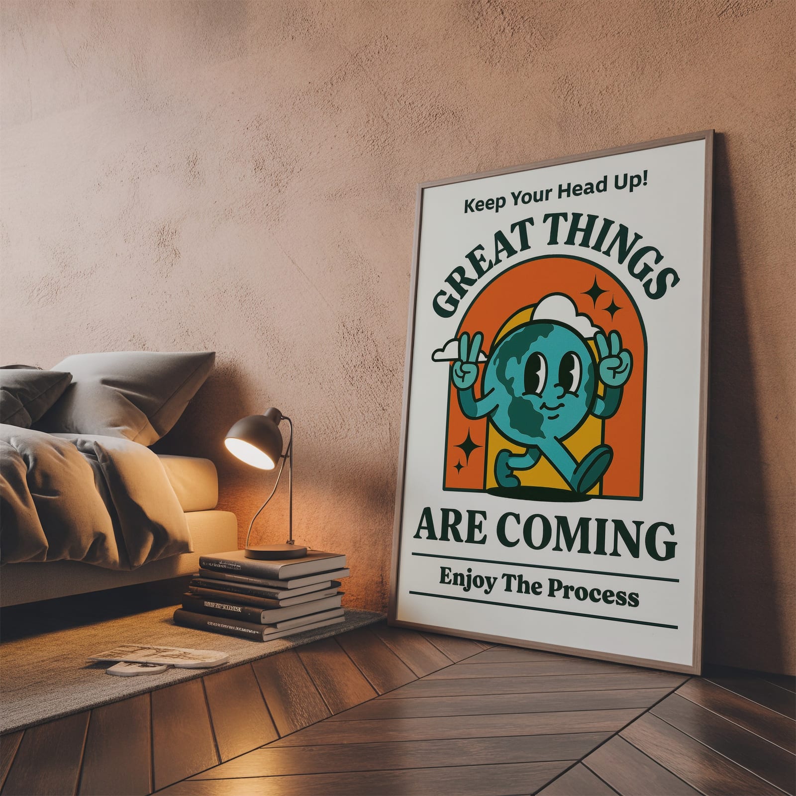 Poster Terre Cartoon Rétro – Déco de Bureau Motivante