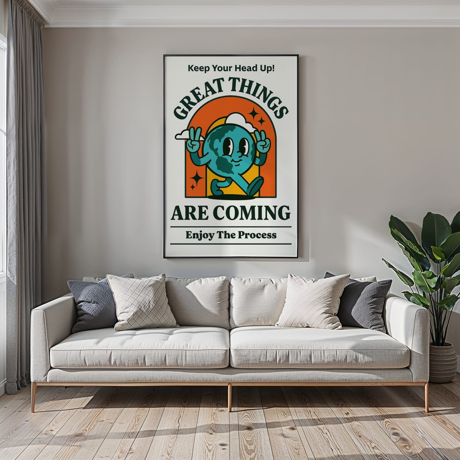 Poster Terre Cartoon Rétro – Déco de Bureau Motivante