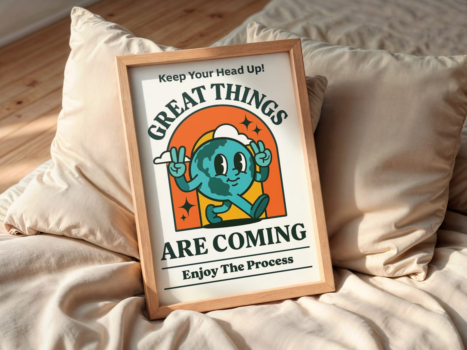 Poster Terre Cartoon Rétro – Déco de Bureau Motivante