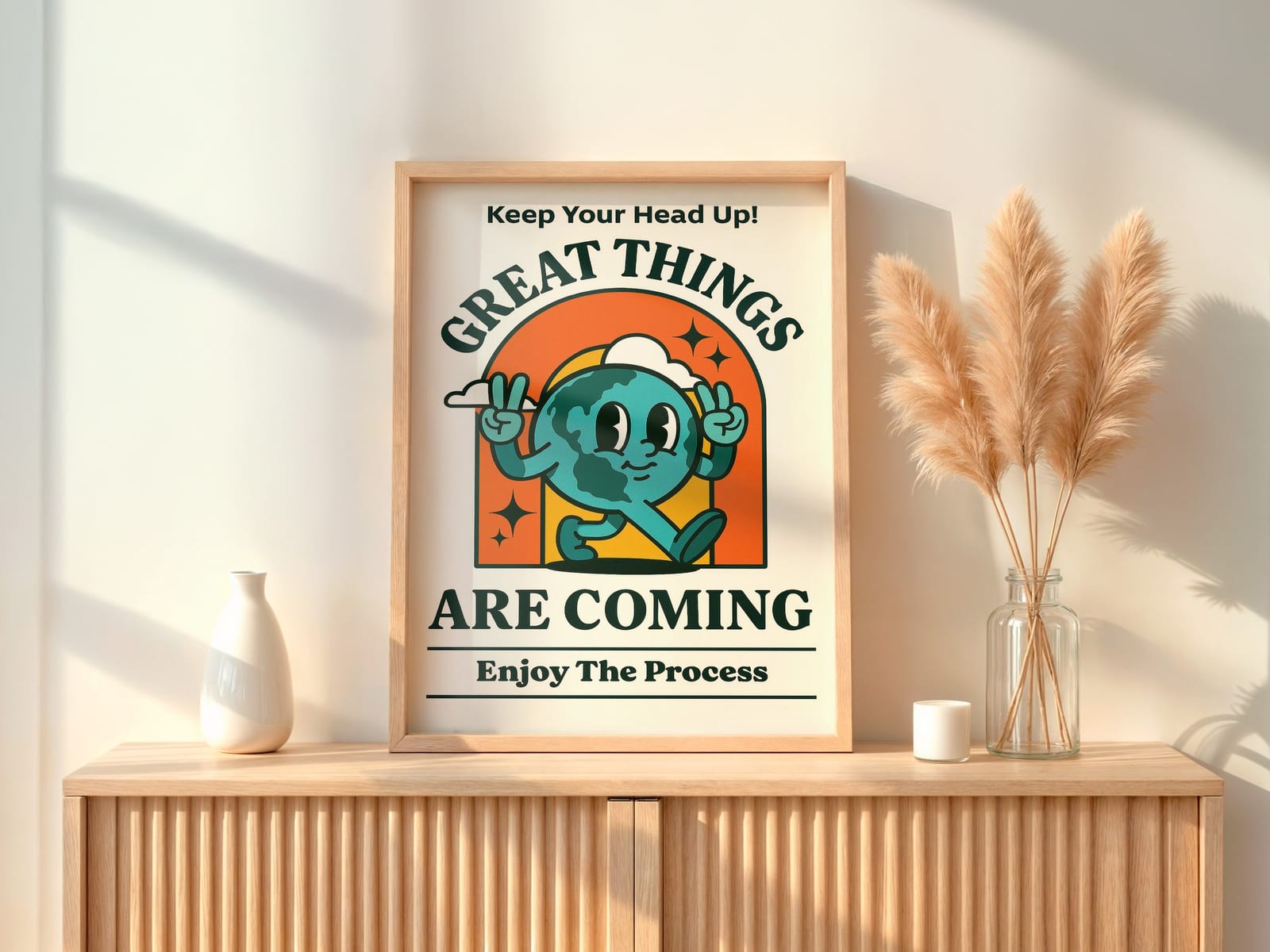 Poster Terre Cartoon Rétro – Déco de Bureau Motivante