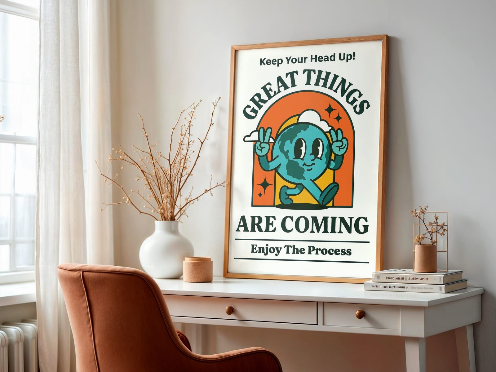 Poster Terre Cartoon Rétro – Déco de Bureau Motivante