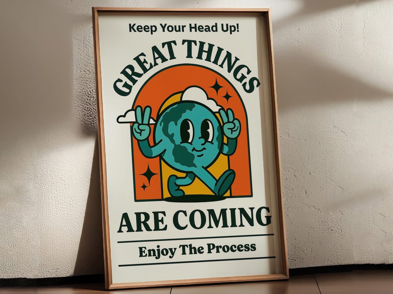 Poster Terre Cartoon Rétro – Déco de Bureau Motivante