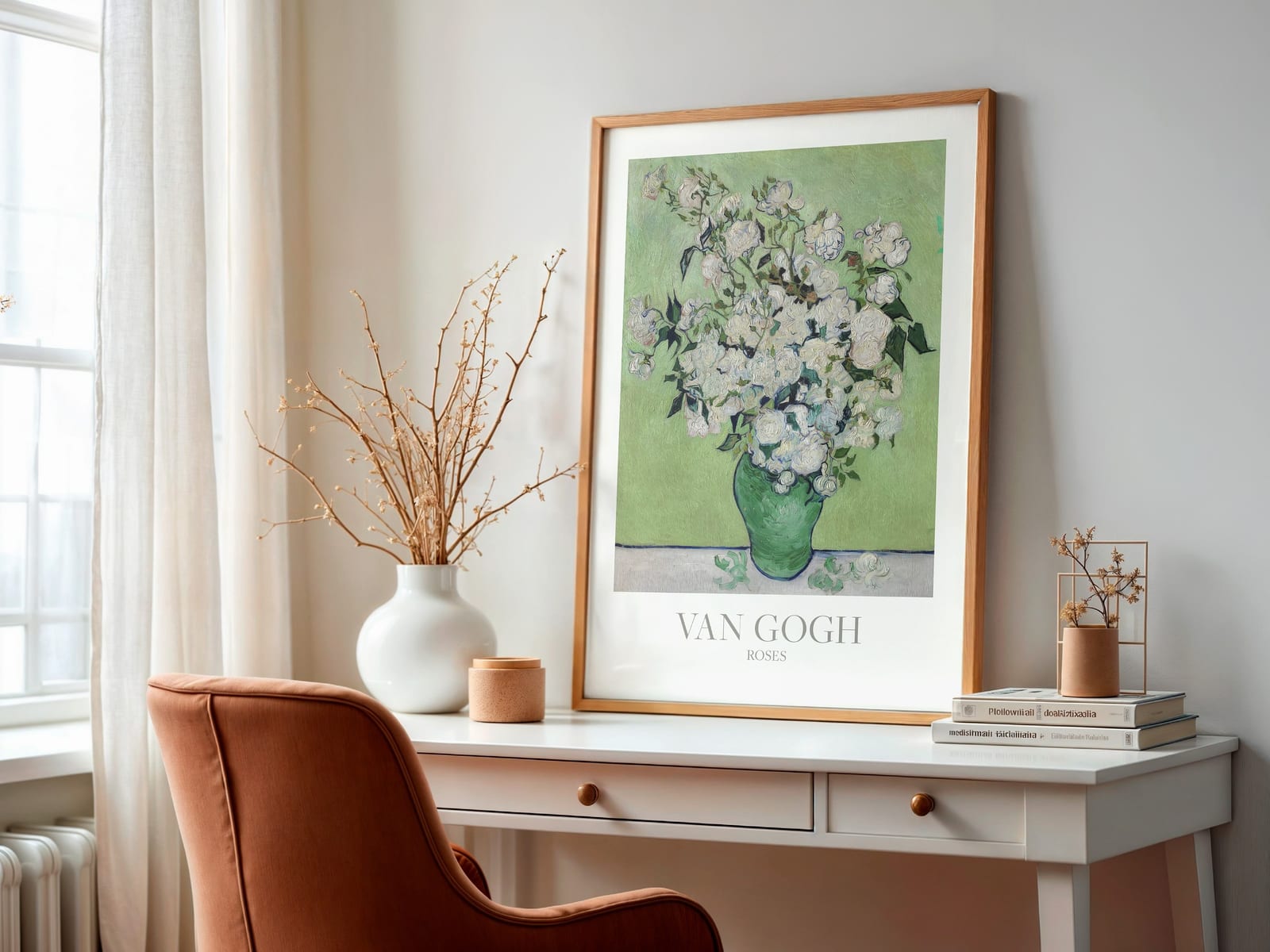Van Goghs Rosen, Blumen-Kunstdruck, Wandbild Wohnzimmer