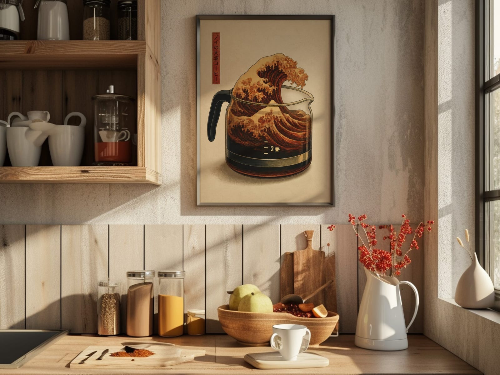 Stampa Retro Coffee Wave – Poster Cucina Japandi