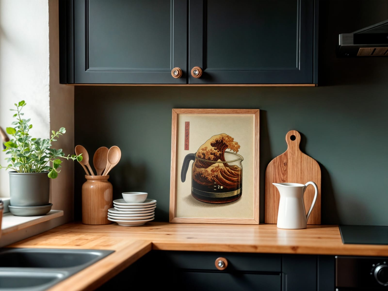 Stampa Retro Coffee Wave – Poster Cucina Japandi
