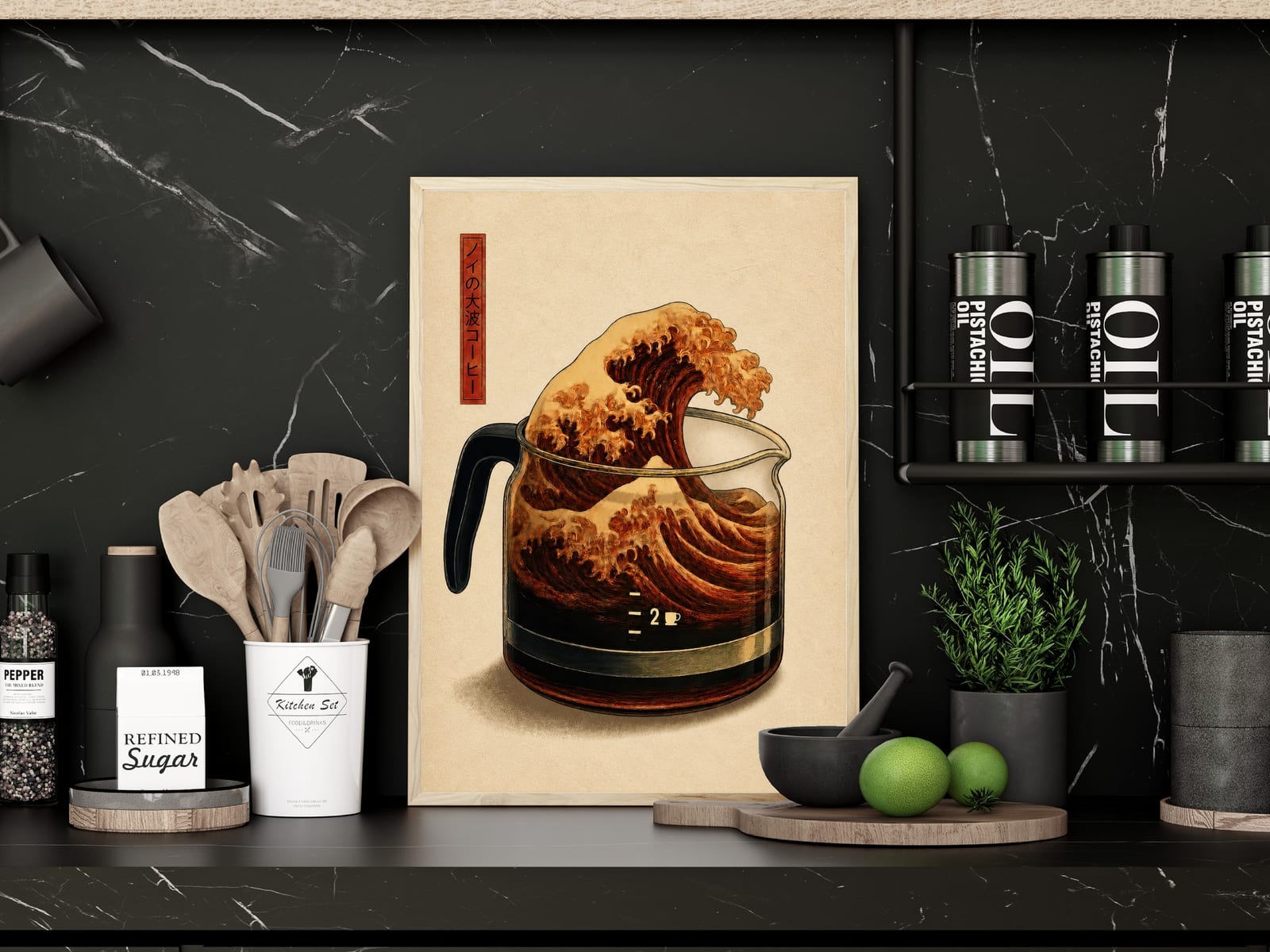 Stampa Retro Coffee Wave – Poster Cucina Japandi