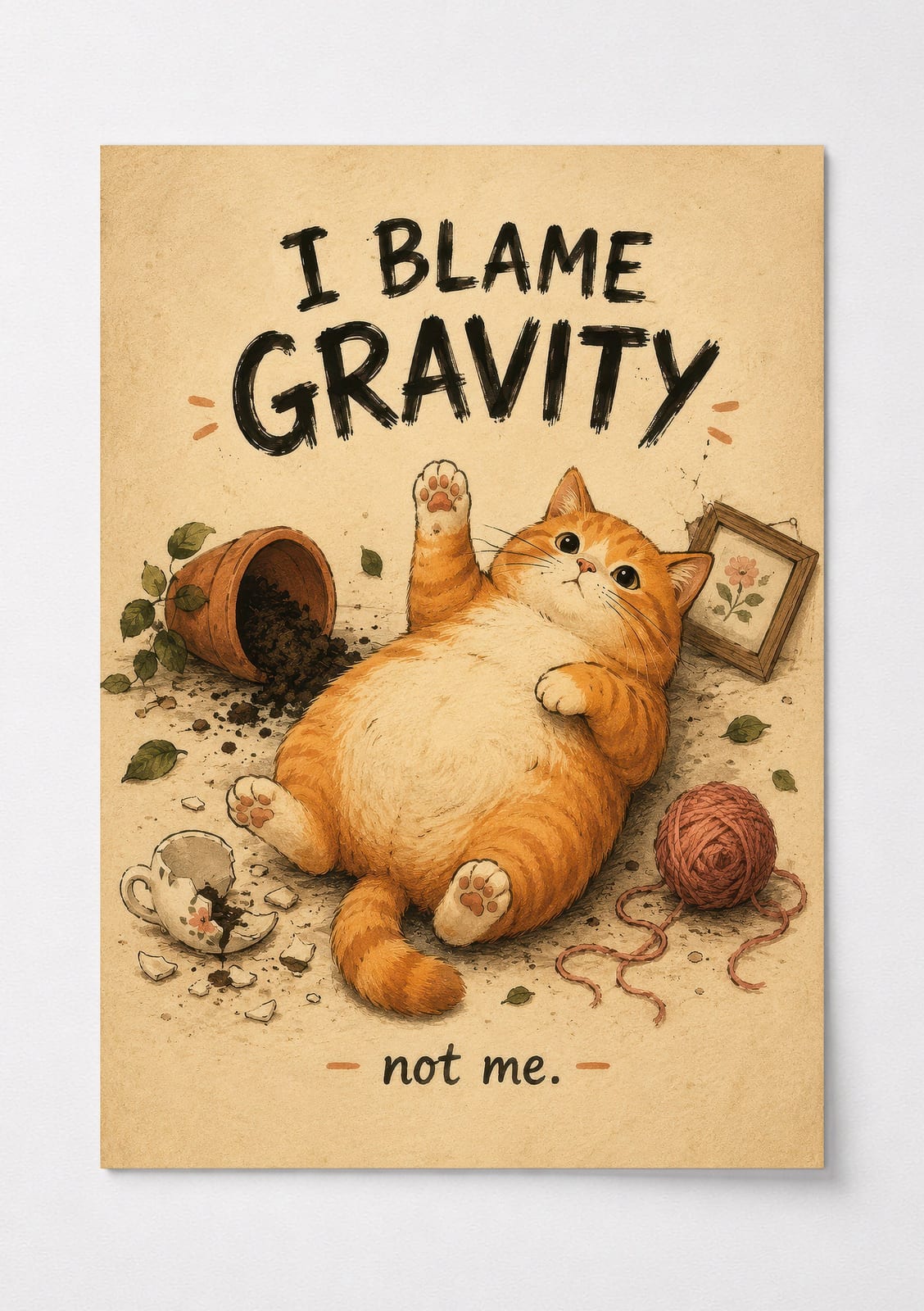 Kater und die Schwerkraft, Katzen-Poster, Wandbild Badezimmer