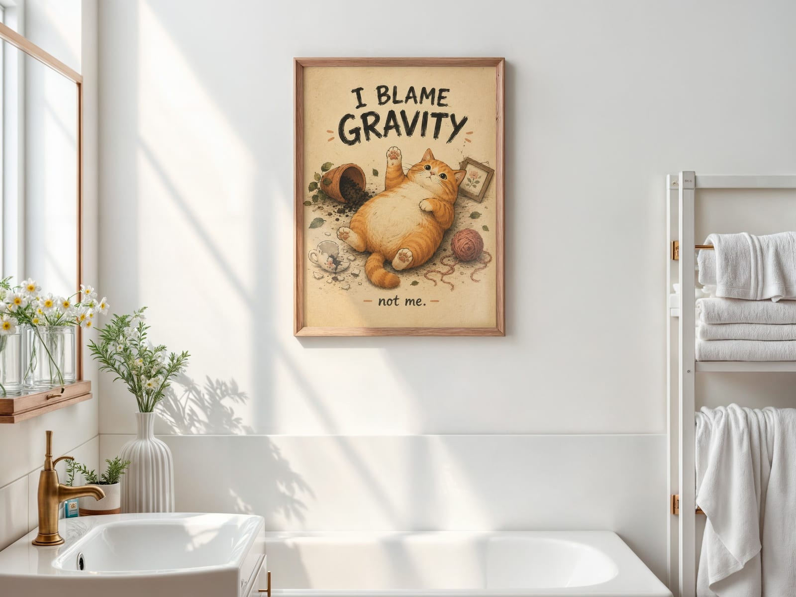 Kater und die Schwerkraft, Katzen-Poster, Wandbild Badezimmer