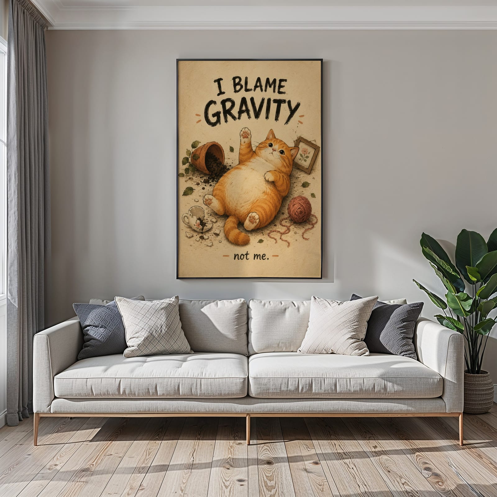 Kater und die Schwerkraft, Katzen-Poster, Wandbild Badezimmer