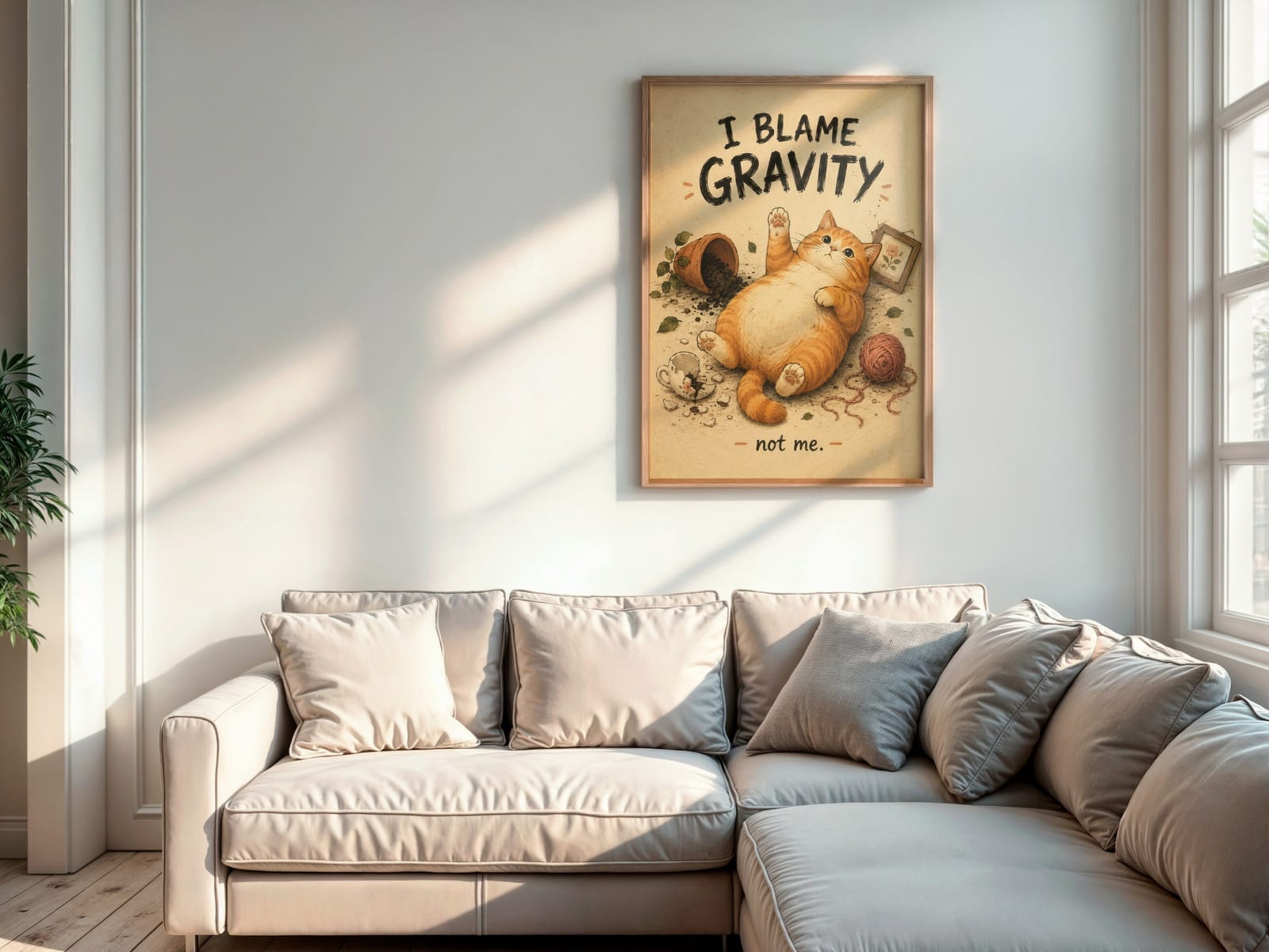 Kater und die Schwerkraft, Katzen-Poster, Wandbild Badezimmer