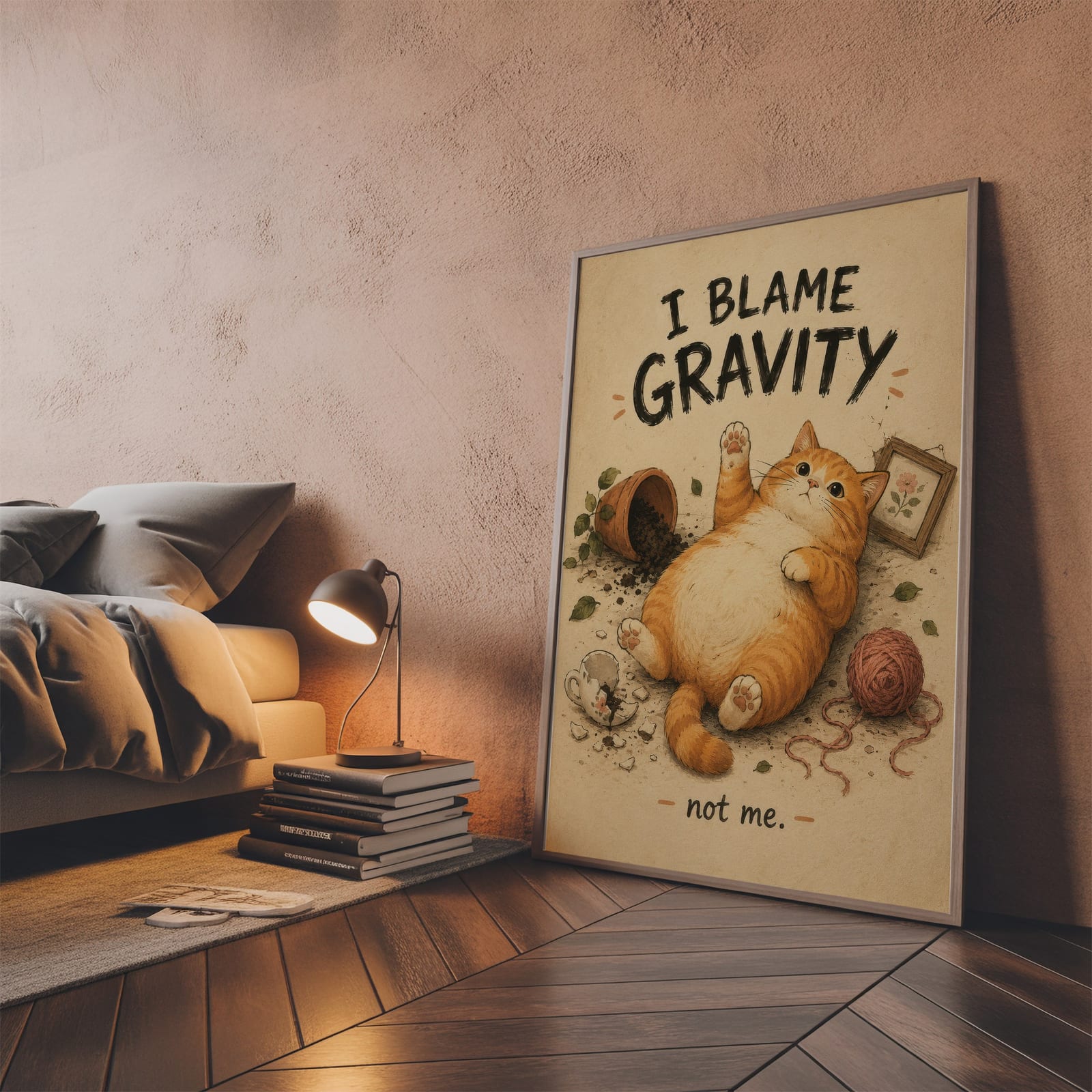 Kater und die Schwerkraft, Katzen-Poster, Wandbild Badezimmer