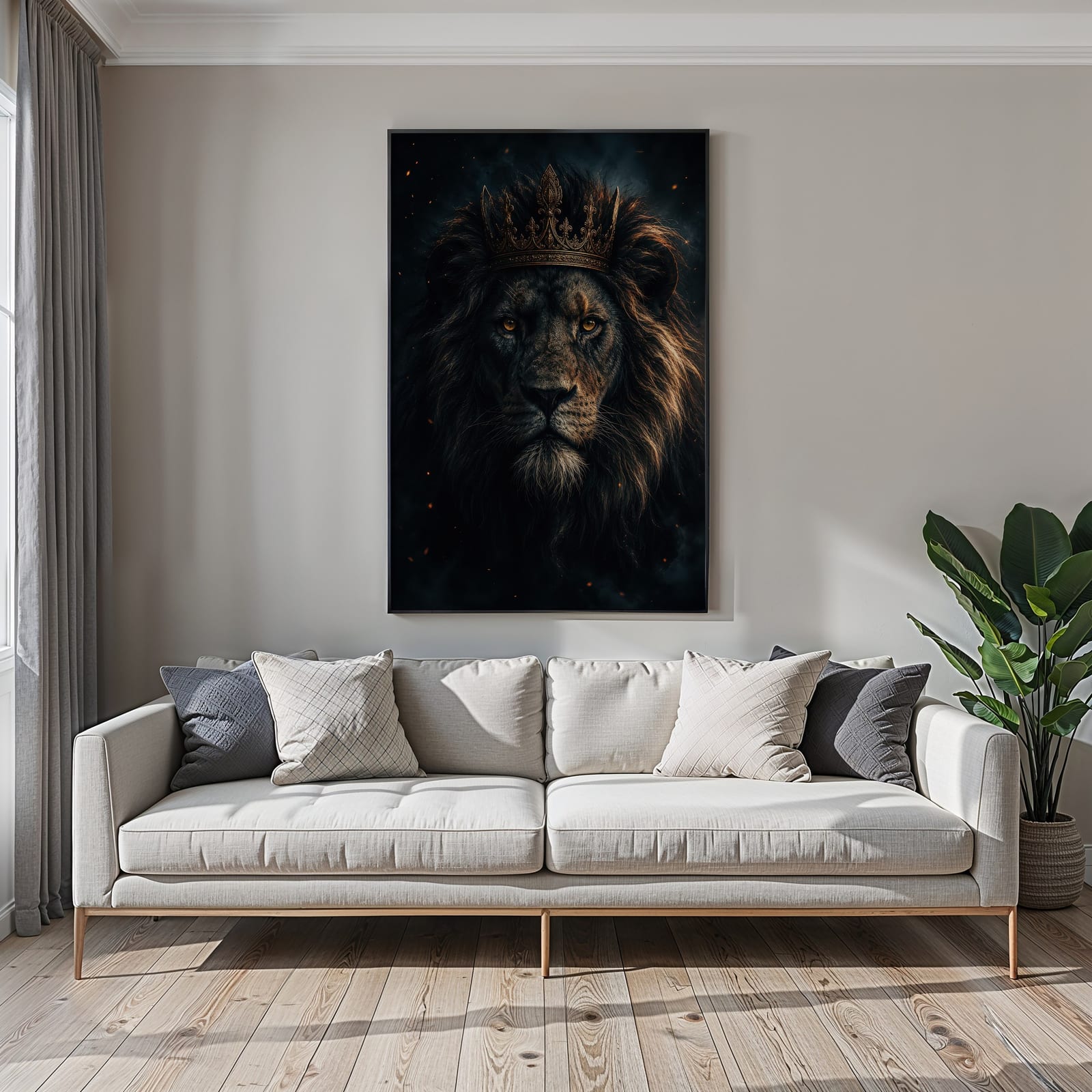 Regal Black Lion Golden Crown Print
