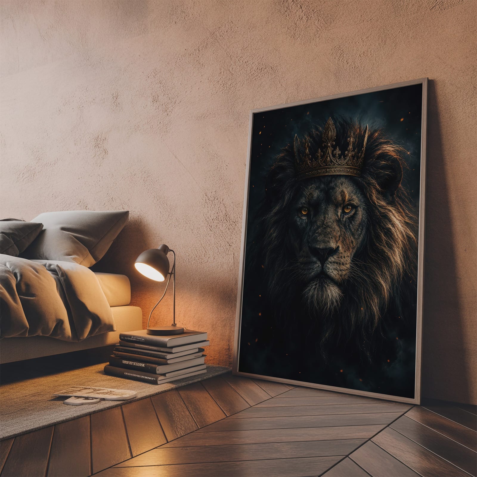 Regal Black Lion Golden Crown Print