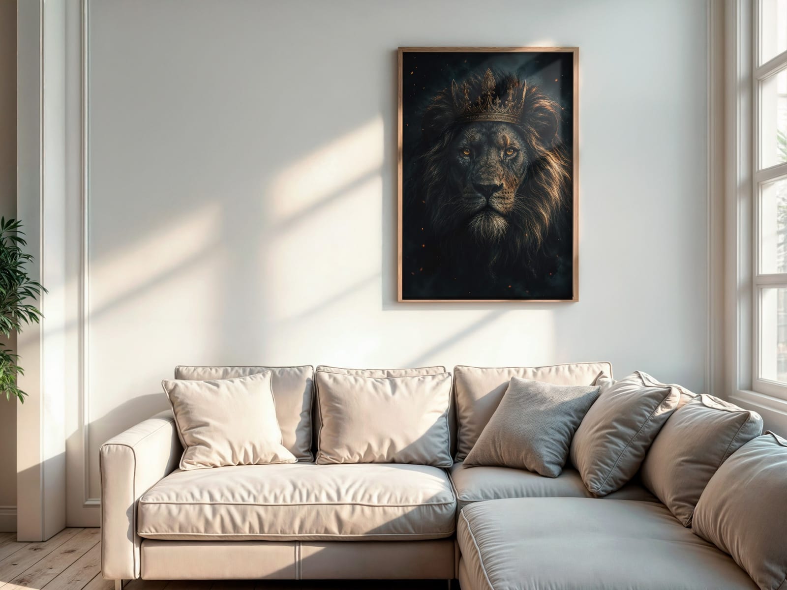 Regal Black Lion Golden Crown Print