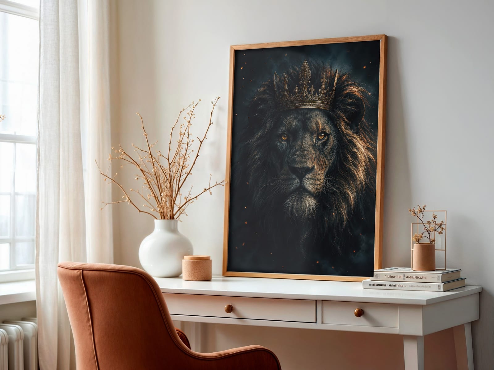 Regal Black Lion Golden Crown Print