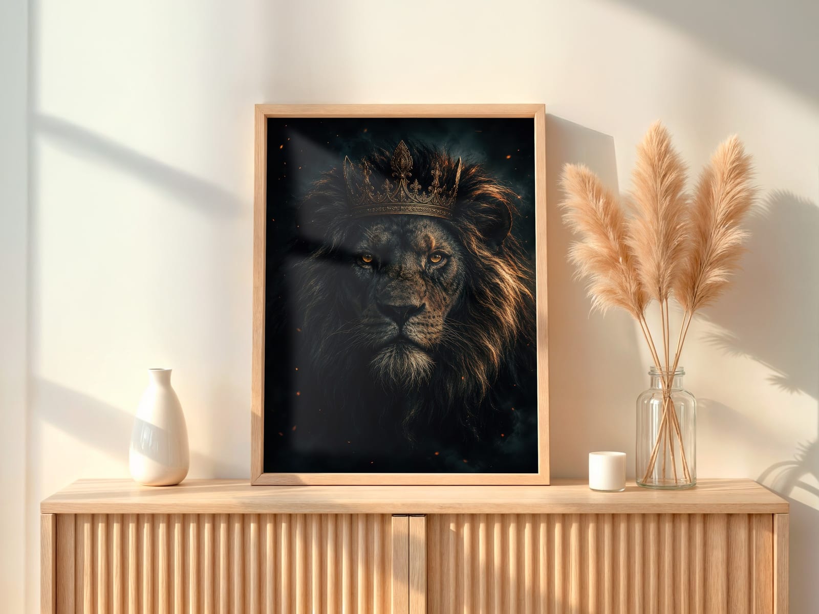Regal Black Lion Golden Crown Print