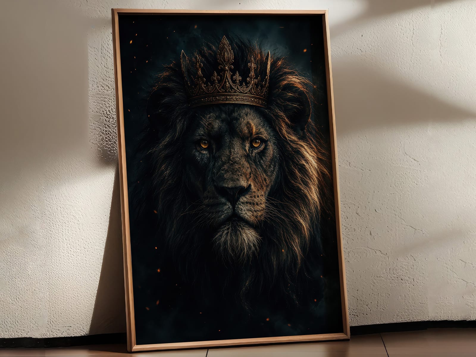 Regal Black Lion Golden Crown Print