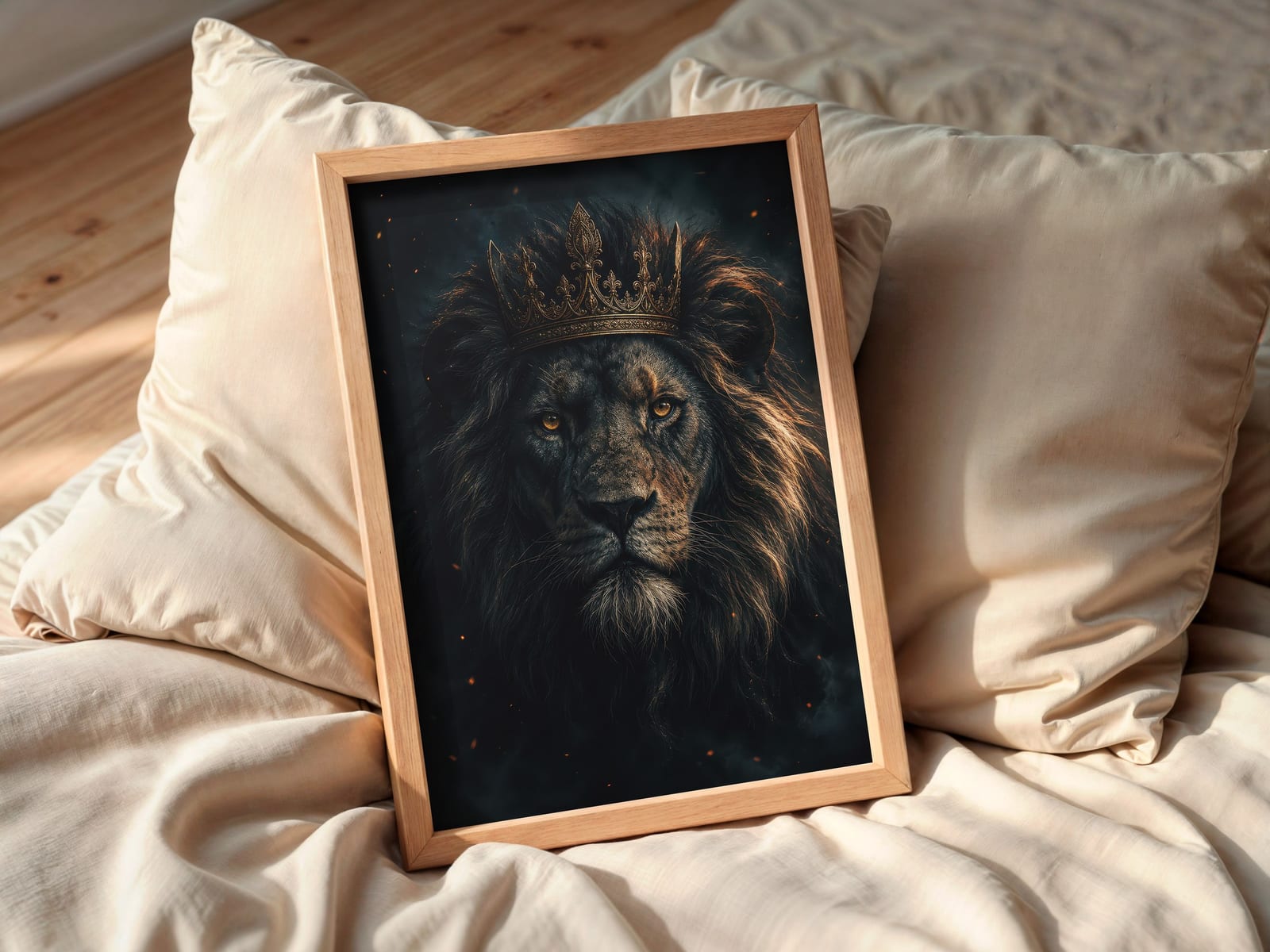 Regal Black Lion Golden Crown Print
