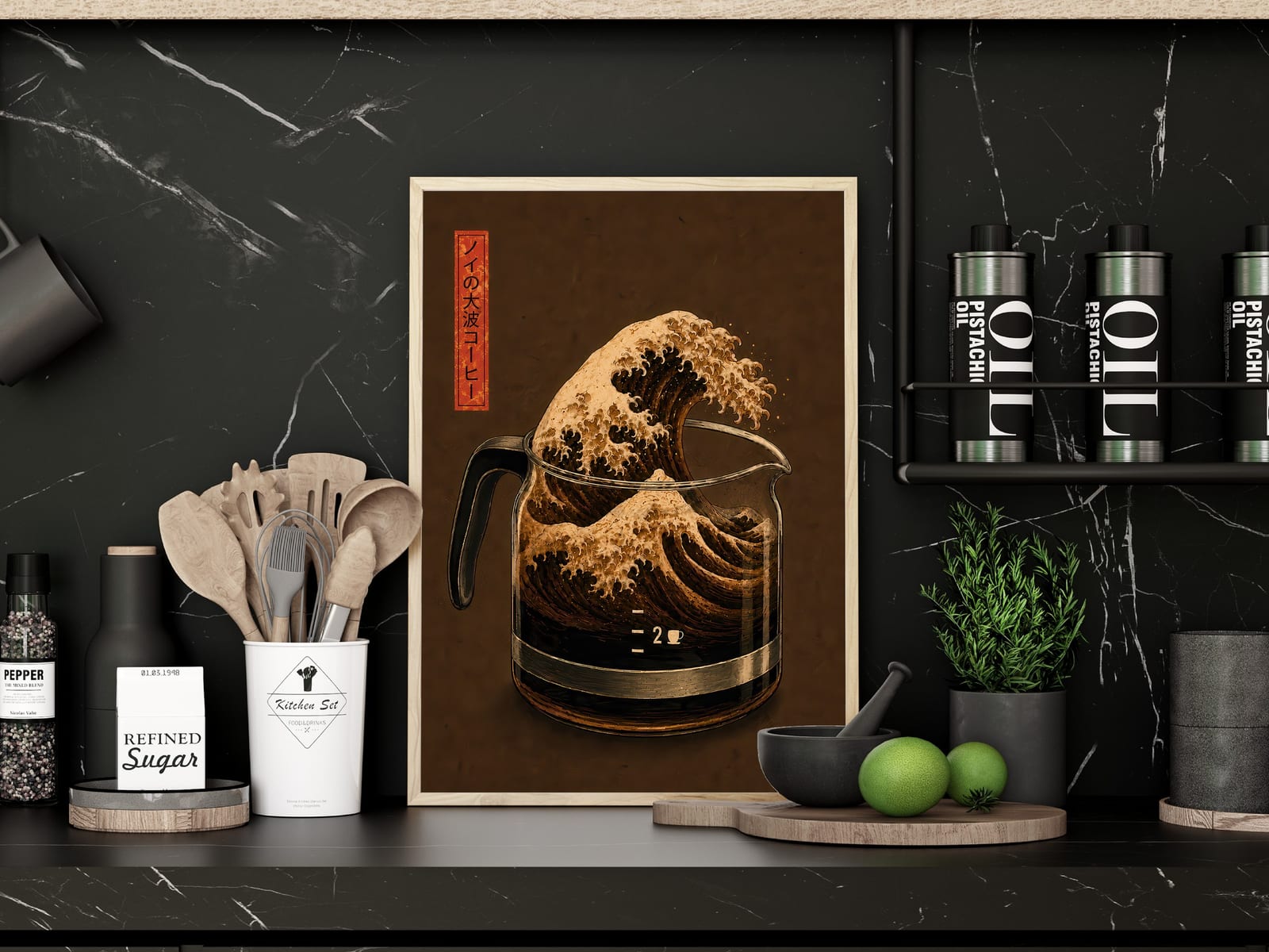 Japansk Bølge Kaffe Print