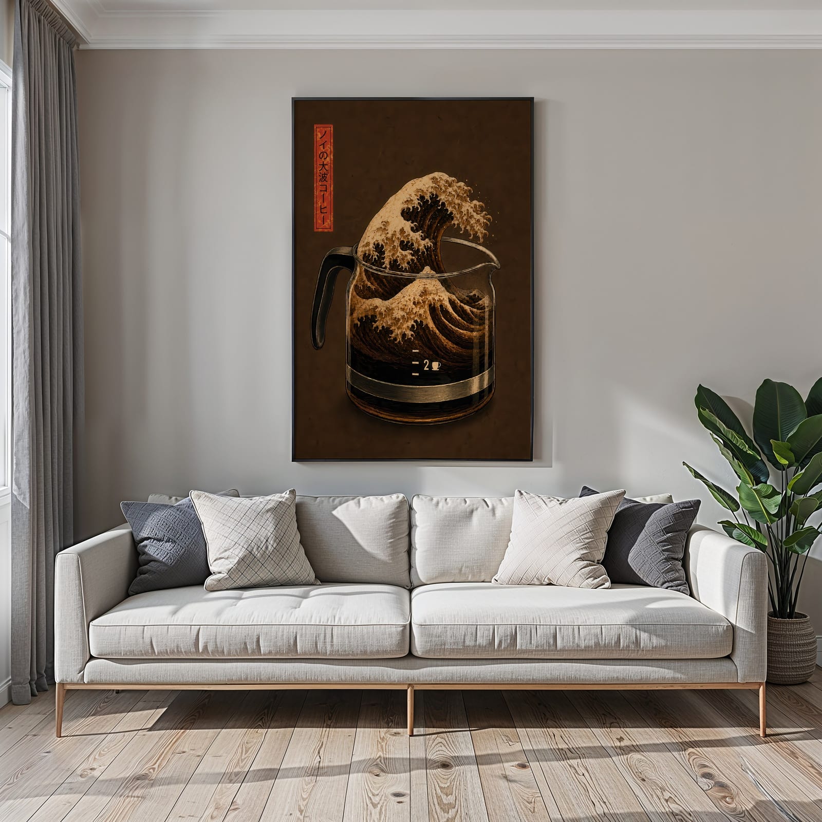 Japansk Bølge Kaffe Print