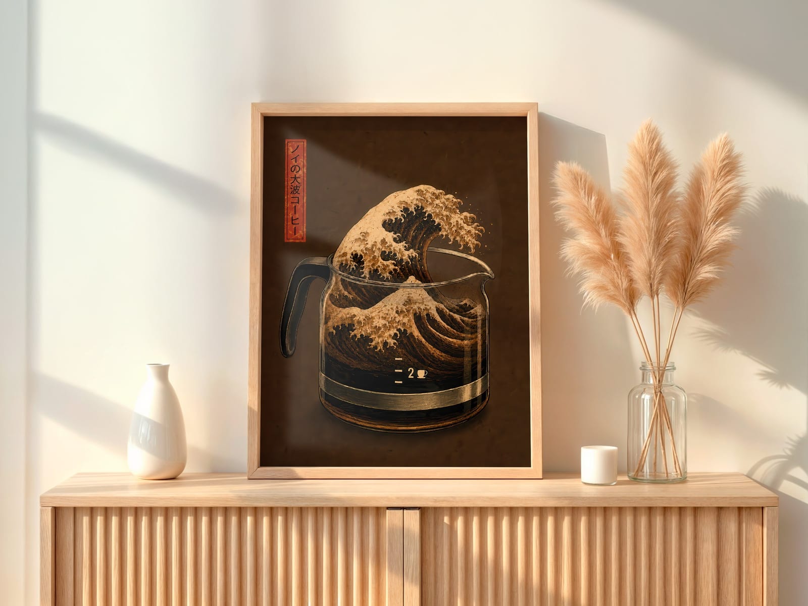 Japansk Bølge Kaffe Print