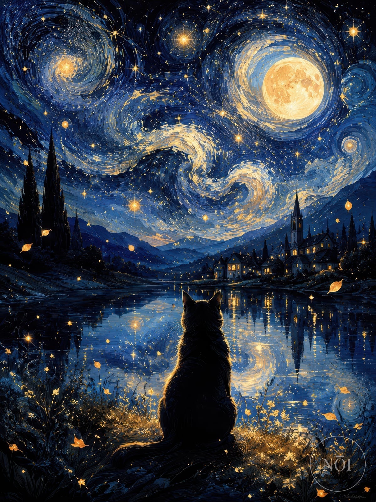 Lámina Gato de la Noche Estrellada — Poster (ungerahmt)