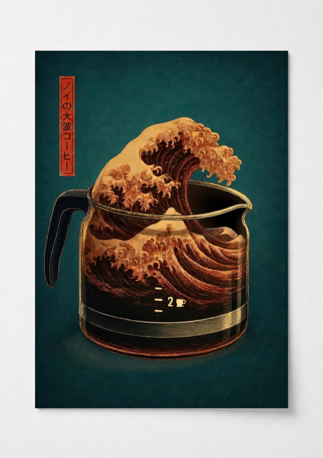 Mintgrøn Kaffeplakat – Hokusai-bølge, Japansk Kunst