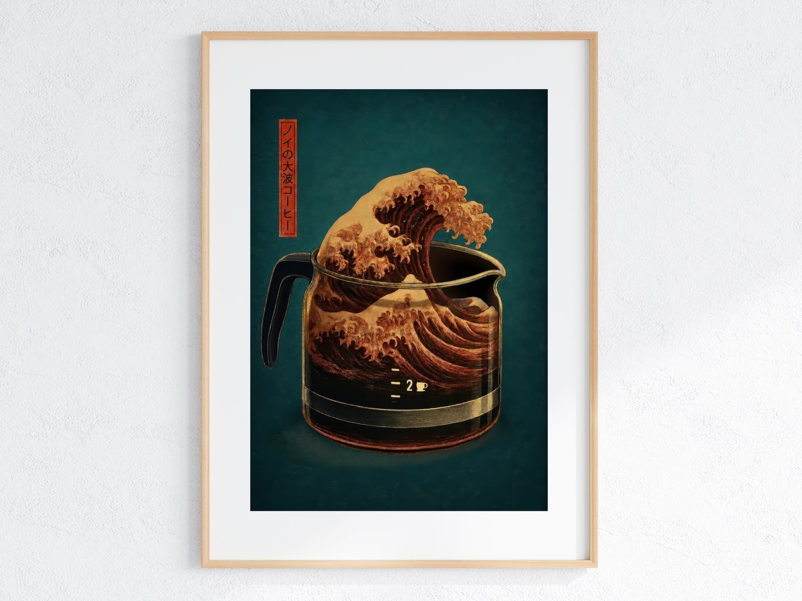 Poster Caffè Verde Menta – Onda di Hokusai, Arte Giapponese