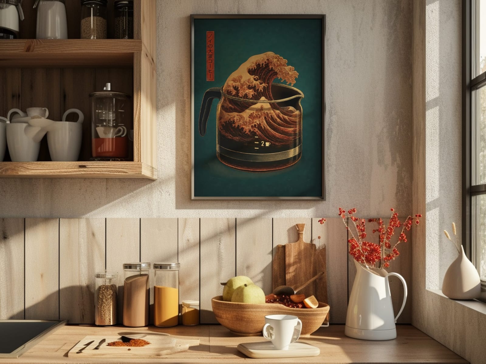 Poster Caffè Verde Menta – Onda di Hokusai, Arte Giapponese