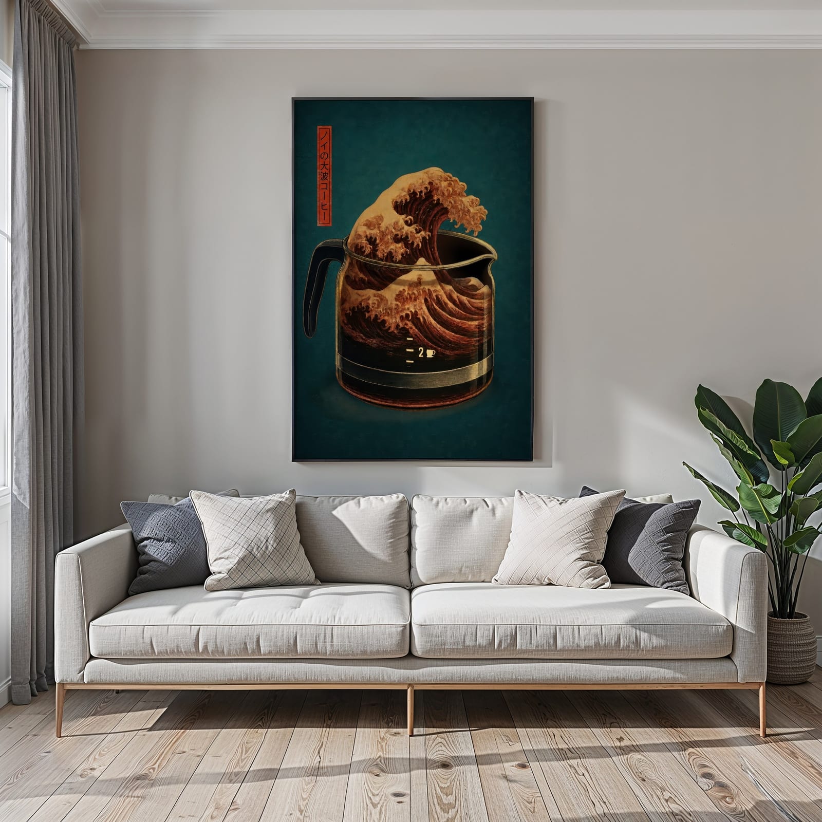 Poster Caffè Verde Menta – Onda di Hokusai, Arte Giapponese