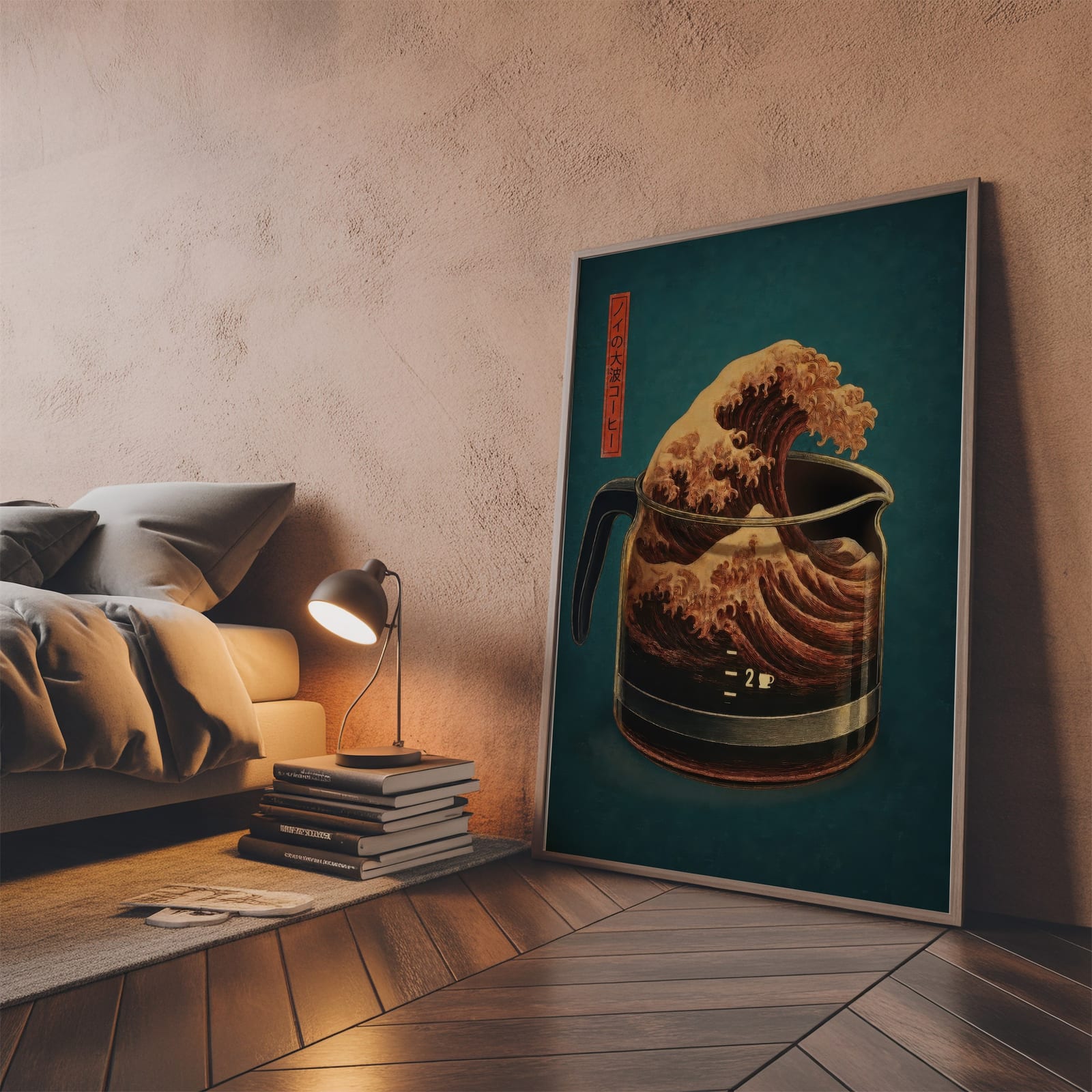 Poster Caffè Verde Menta – Onda di Hokusai, Arte Giapponese