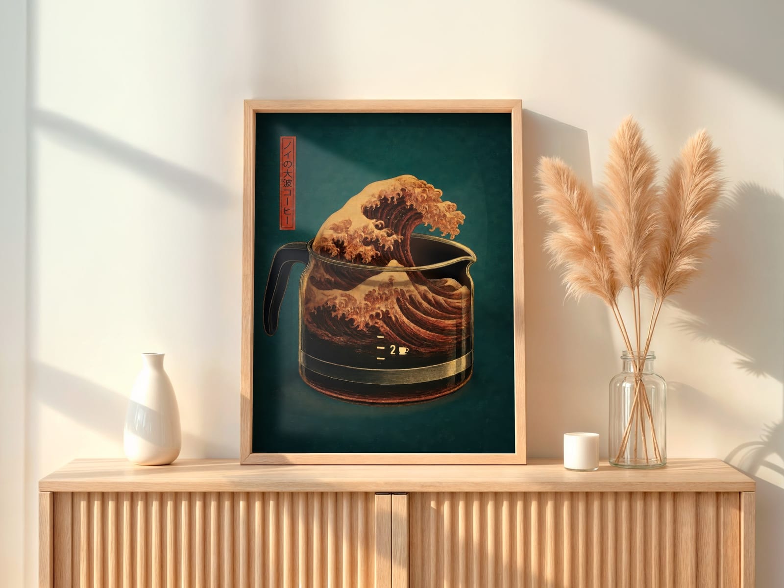 Poster Caffè Verde Menta – Onda di Hokusai, Arte Giapponese