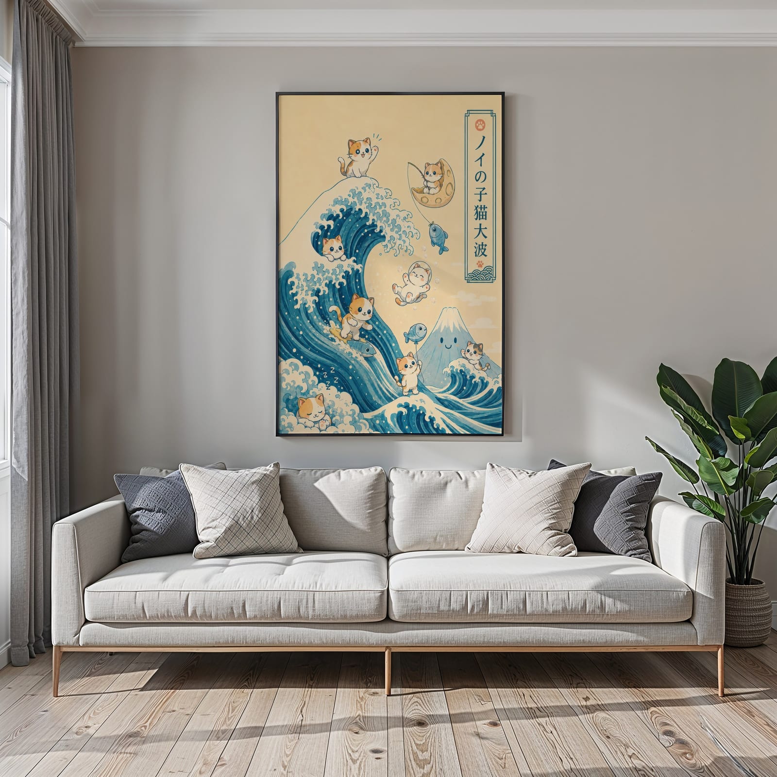 Hokusai Kat på Bølgen Print