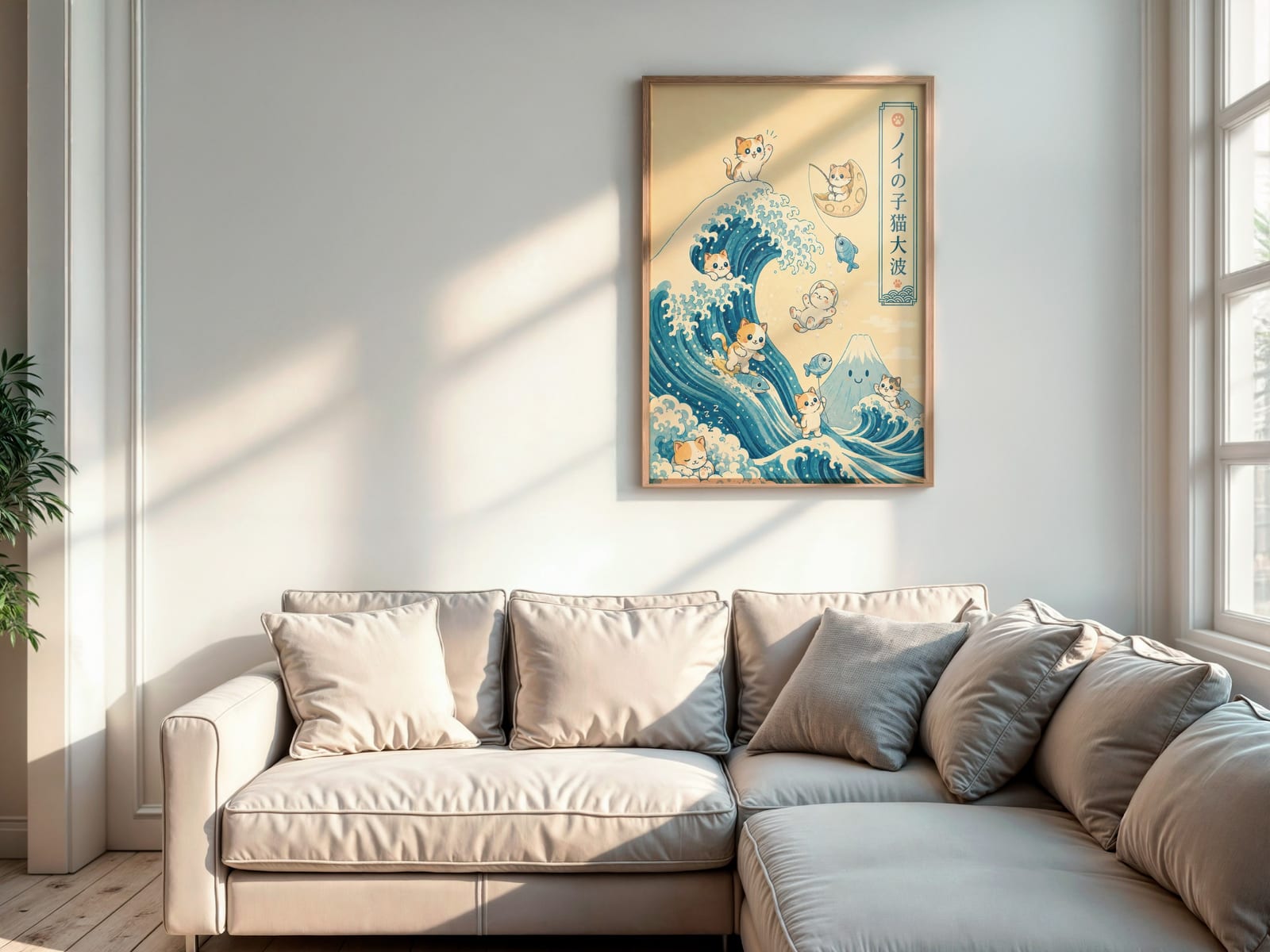 Hokusai Kat på Bølgen Print