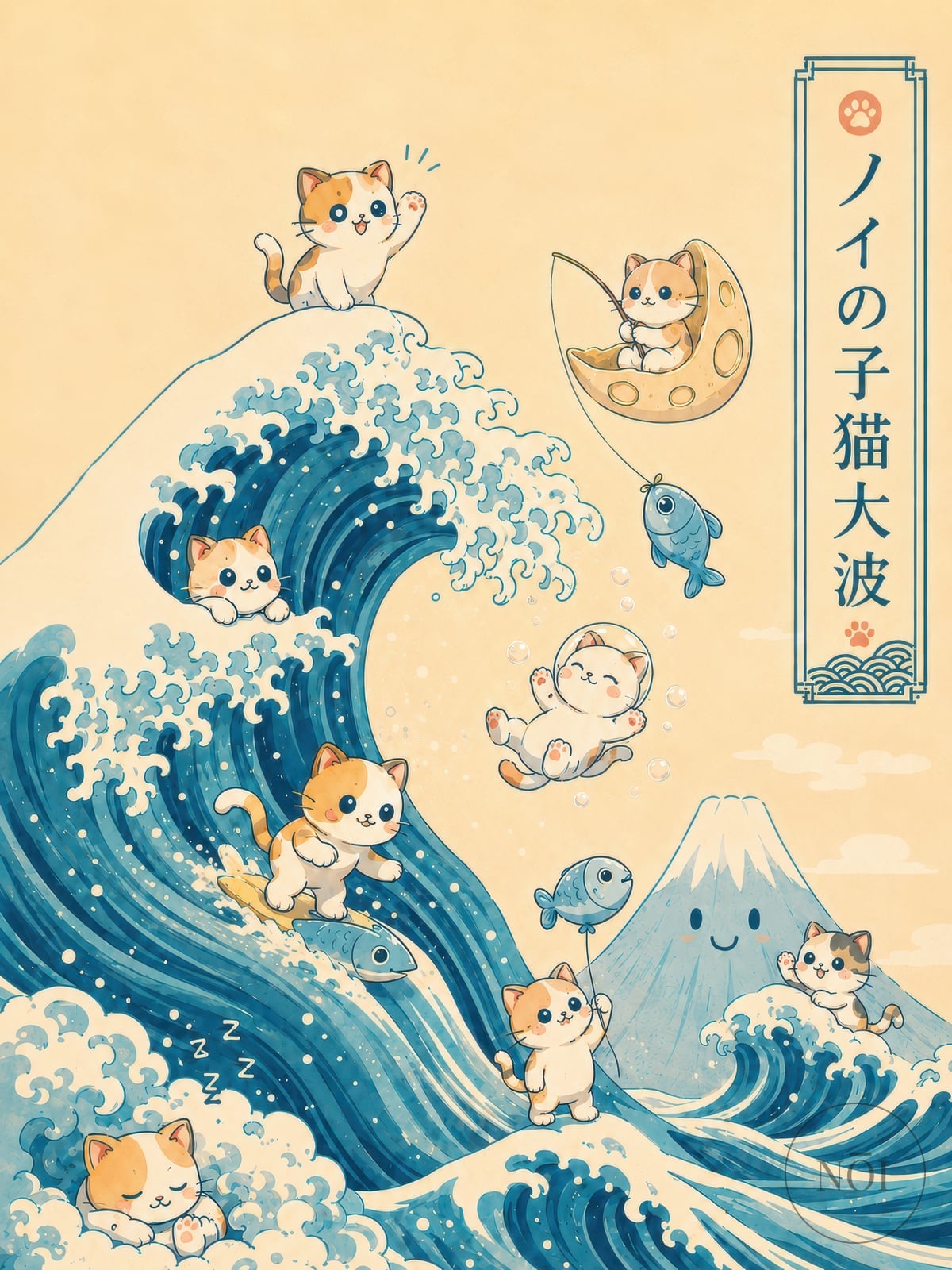 Hokusai Kat på Bølgen Print — Poster (ungerahmt)