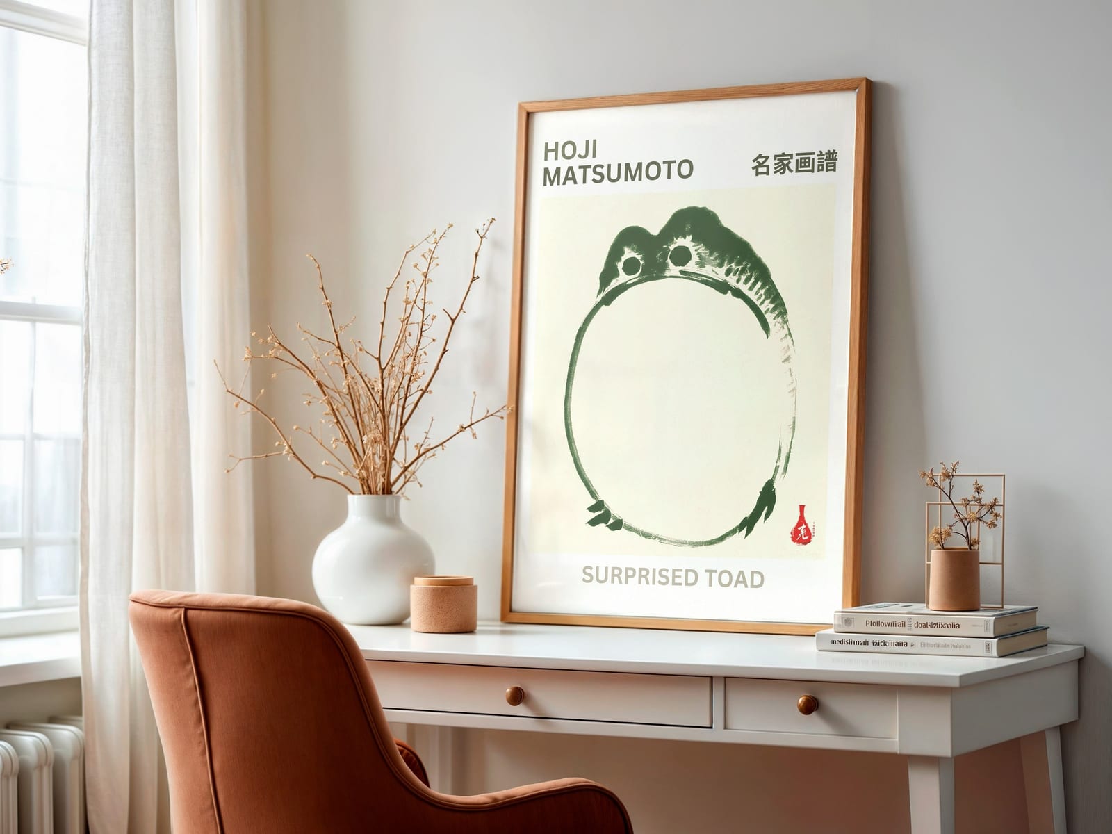 Tranh Cóc Ngạc Nhiên, Tranh Tường Zen Ếch Nhật Bản, Trang Trí Động Vật Tối Giản