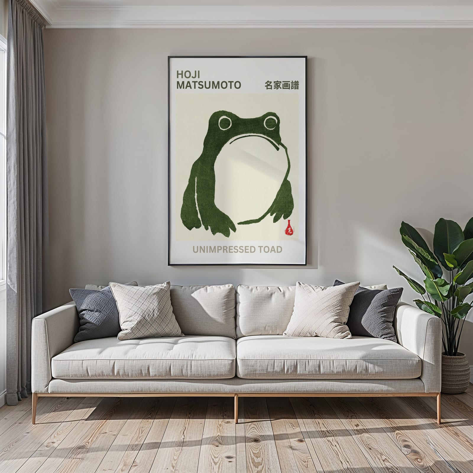 Zen Frog Poster, japansk minimalisme vægkunst, rolig stuedekoration