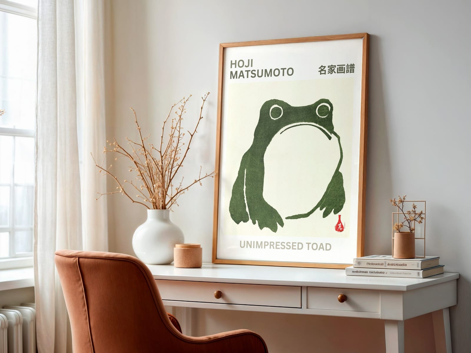Zen Frog Poster, japansk minimalisme vægkunst, rolig stuedekoration
