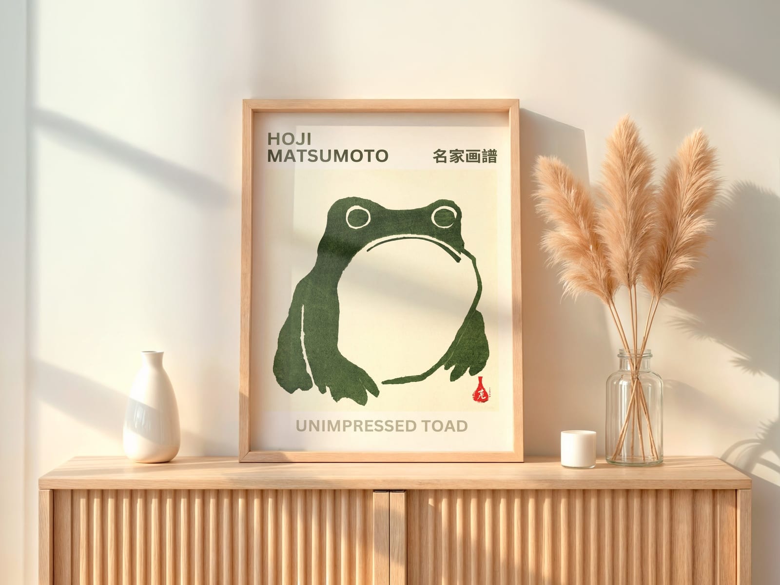 Zen Frog Poster, japansk minimalisme vægkunst, rolig stuedekoration
