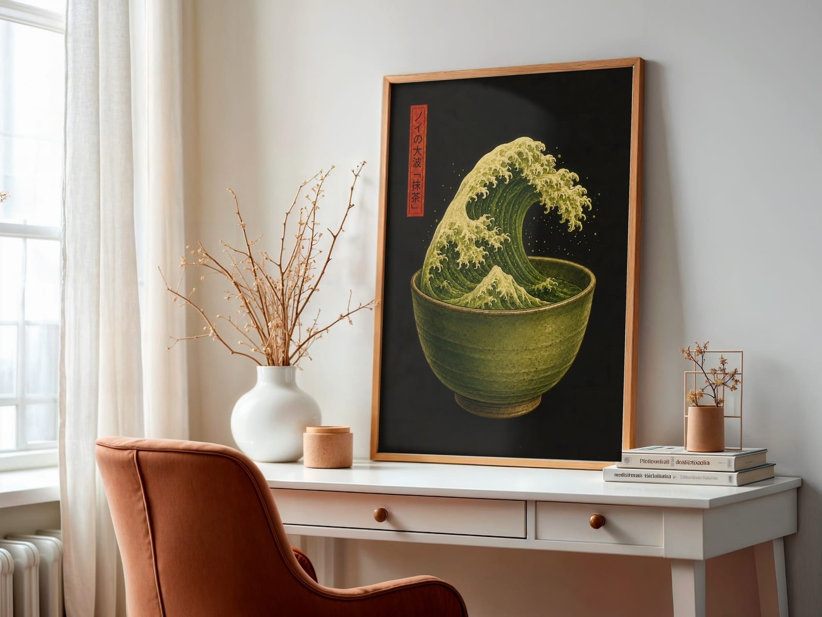 Matcha-Welle auf Schwarz, Japan-Poster, Wandbild Küche