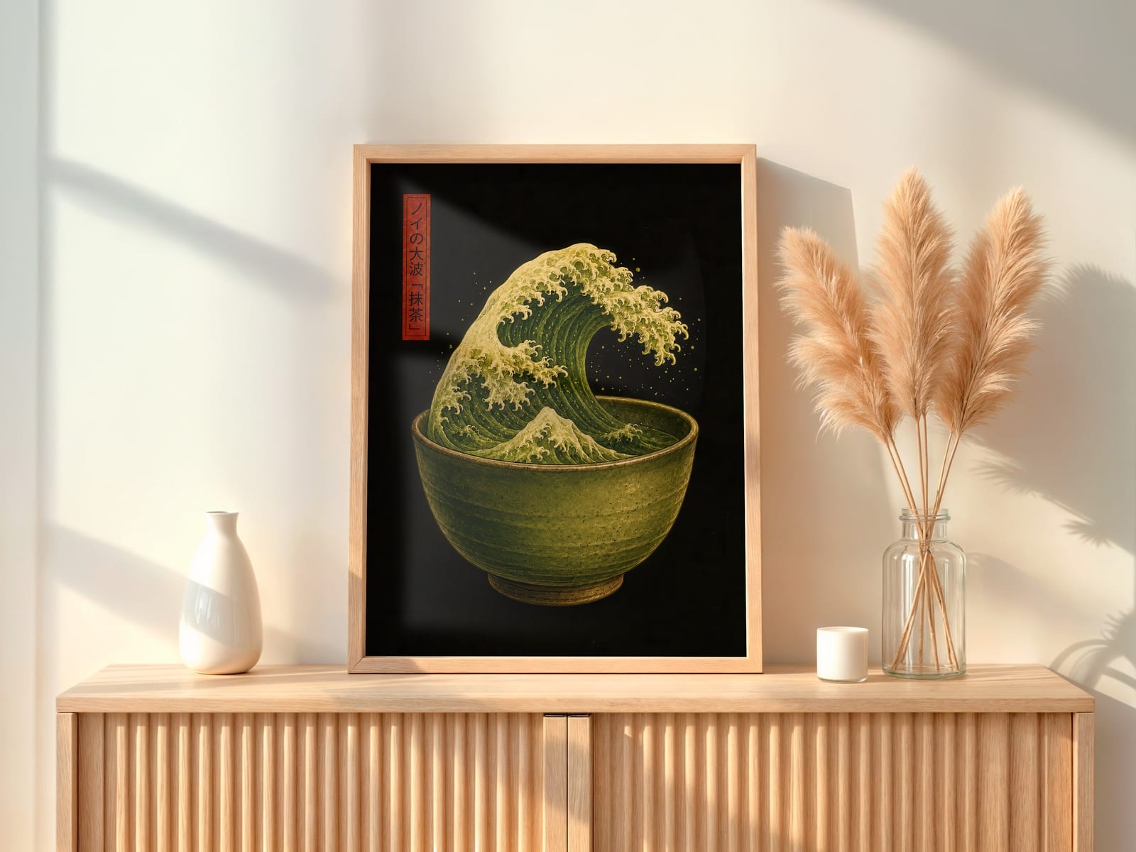 Matcha-Welle auf Schwarz, Japan-Poster, Wandbild Küche