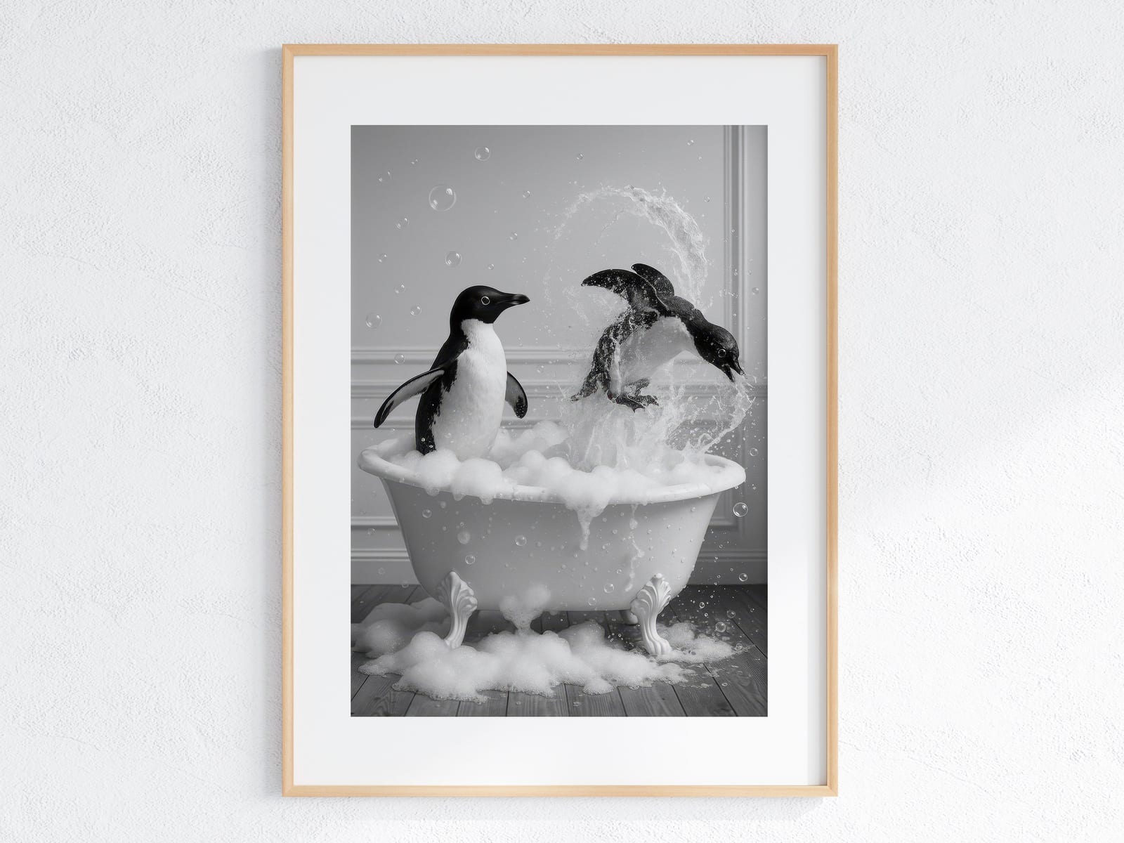 Penguin in Bathtub Print, Funny Bathroom Wall Art, Quirky Animal Poster