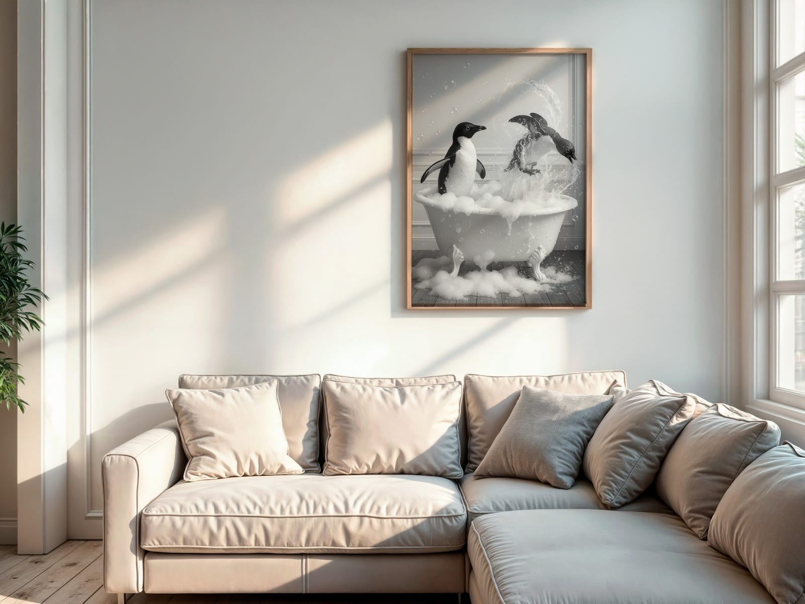 Penguin in Bathtub Print, Funny Bathroom Wall Art, Quirky Animal Poster