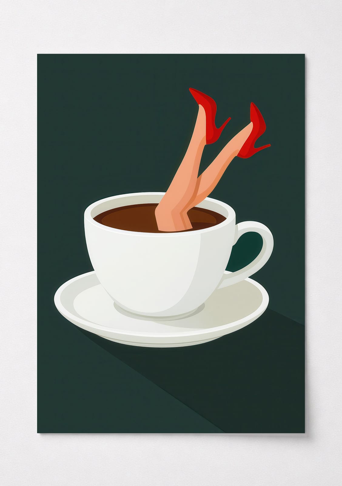 Rød Stiletto Kaffekop Print, Retro Køkkenplakat, Skæv Cafédekoration