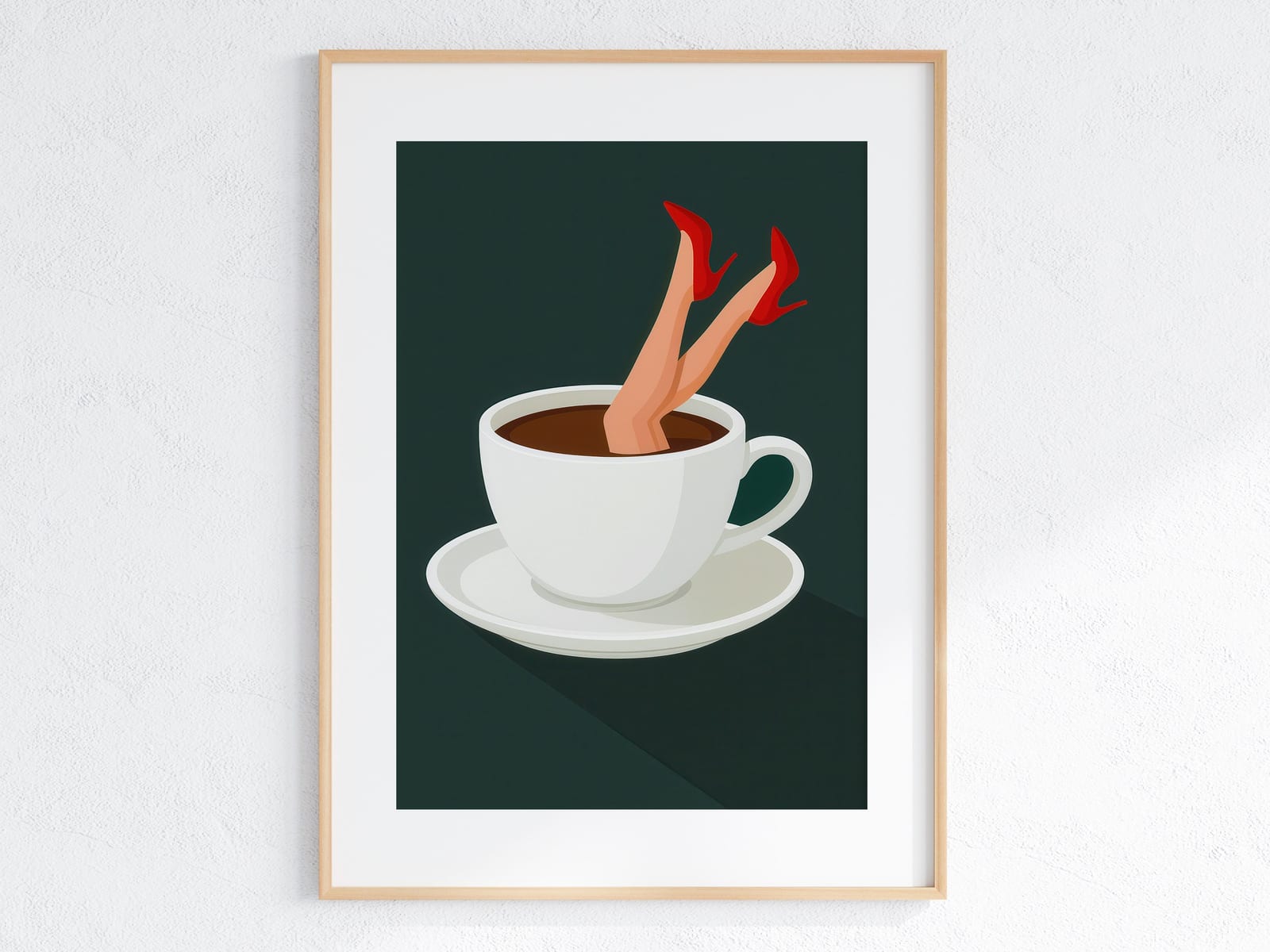 Lámina Taza de Café sobre Tacón Rojo, Arte Mural de Cocina Retro, Decoración de Café Peculiar