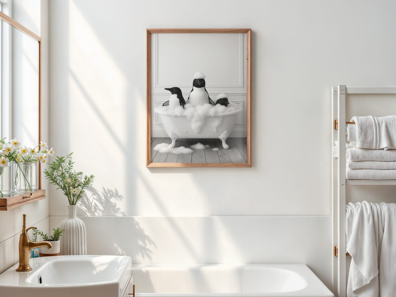 Stoische Miene im Schaumbad, Badezimmer-Poster, Wandbild Kinderzimmer