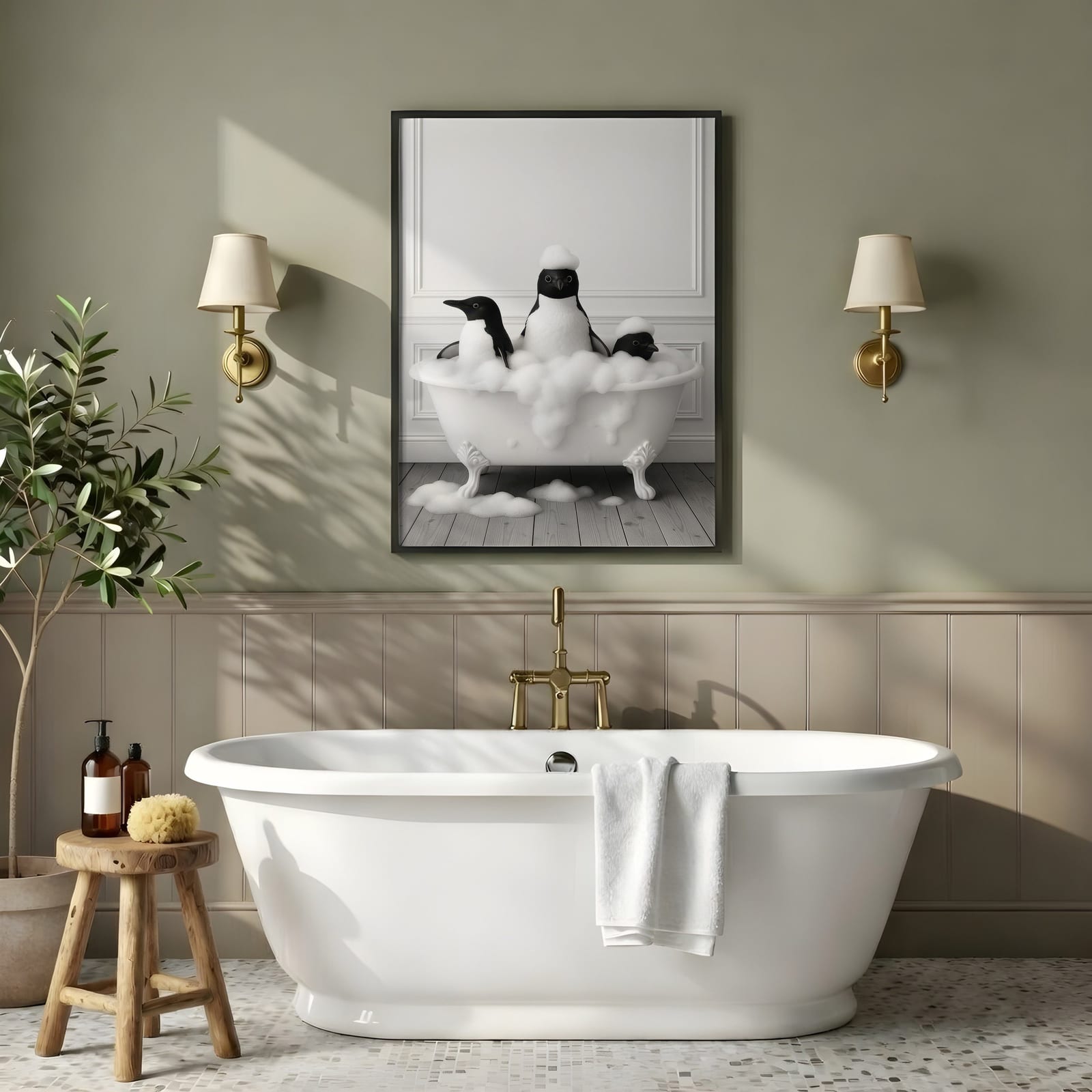 Stoische Miene im Schaumbad, Badezimmer-Poster, Wandbild Kinderzimmer