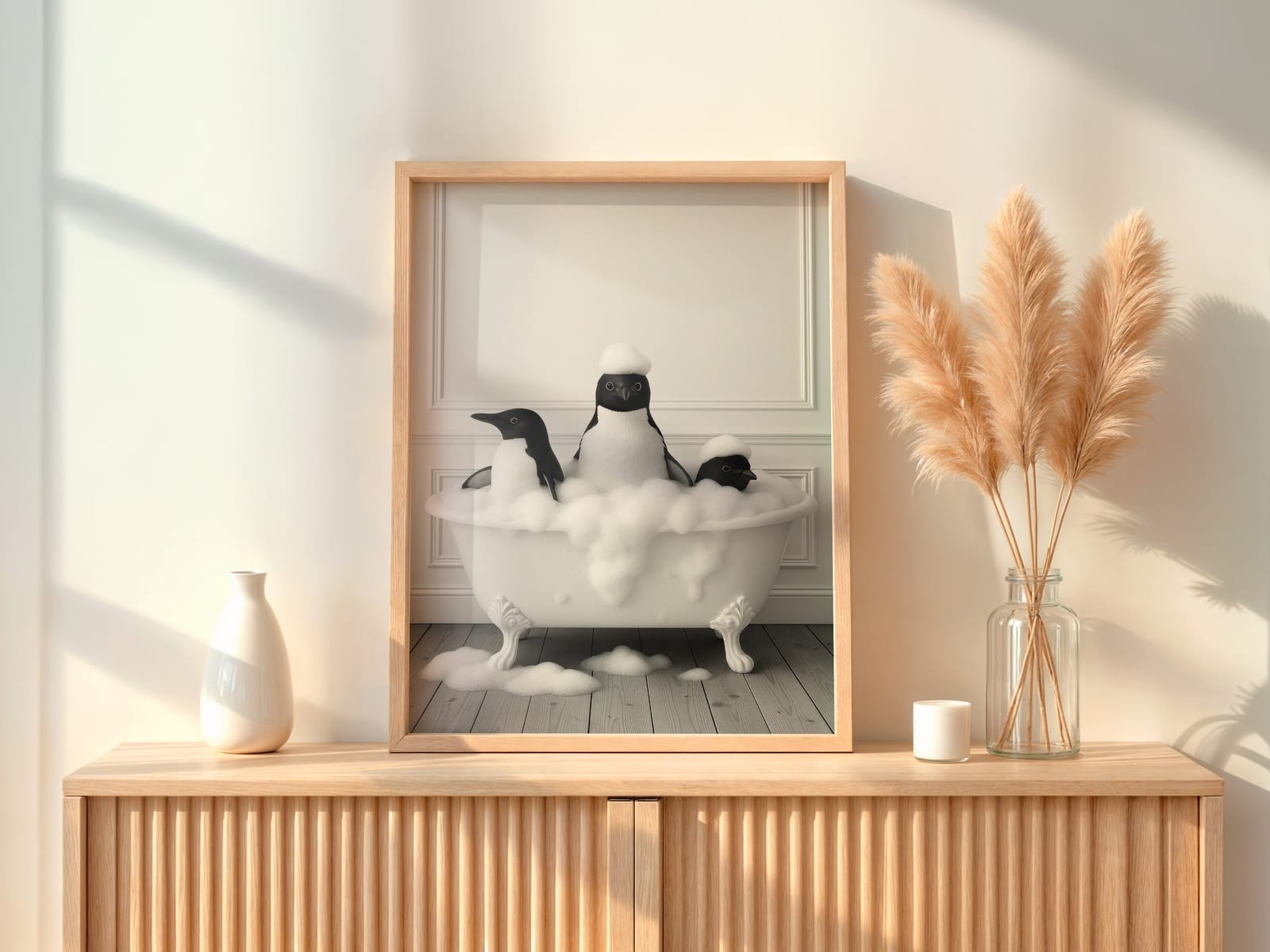 Stoische Miene im Schaumbad, Badezimmer-Poster, Wandbild Kinderzimmer