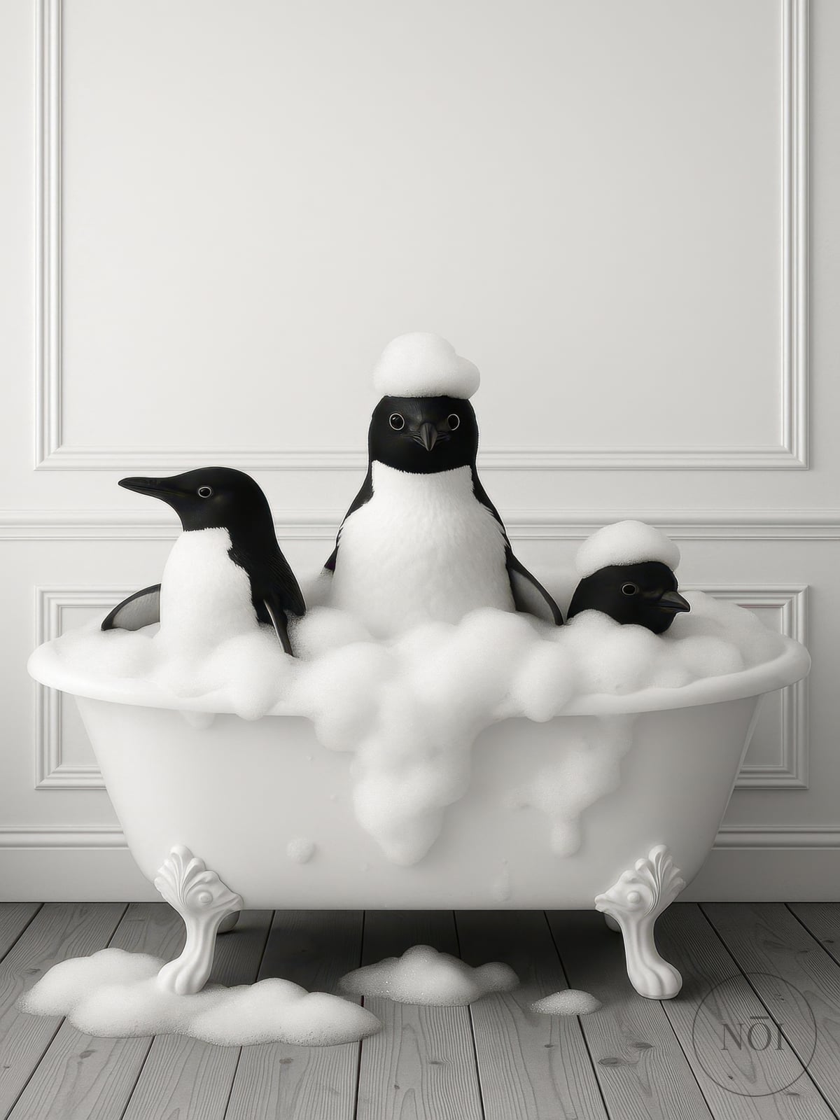 Pingvinfamilie i Badekarret Print, Legesyg Badeværelsesplakat, Sjov Dyredekor — Poster (ungerahmt)