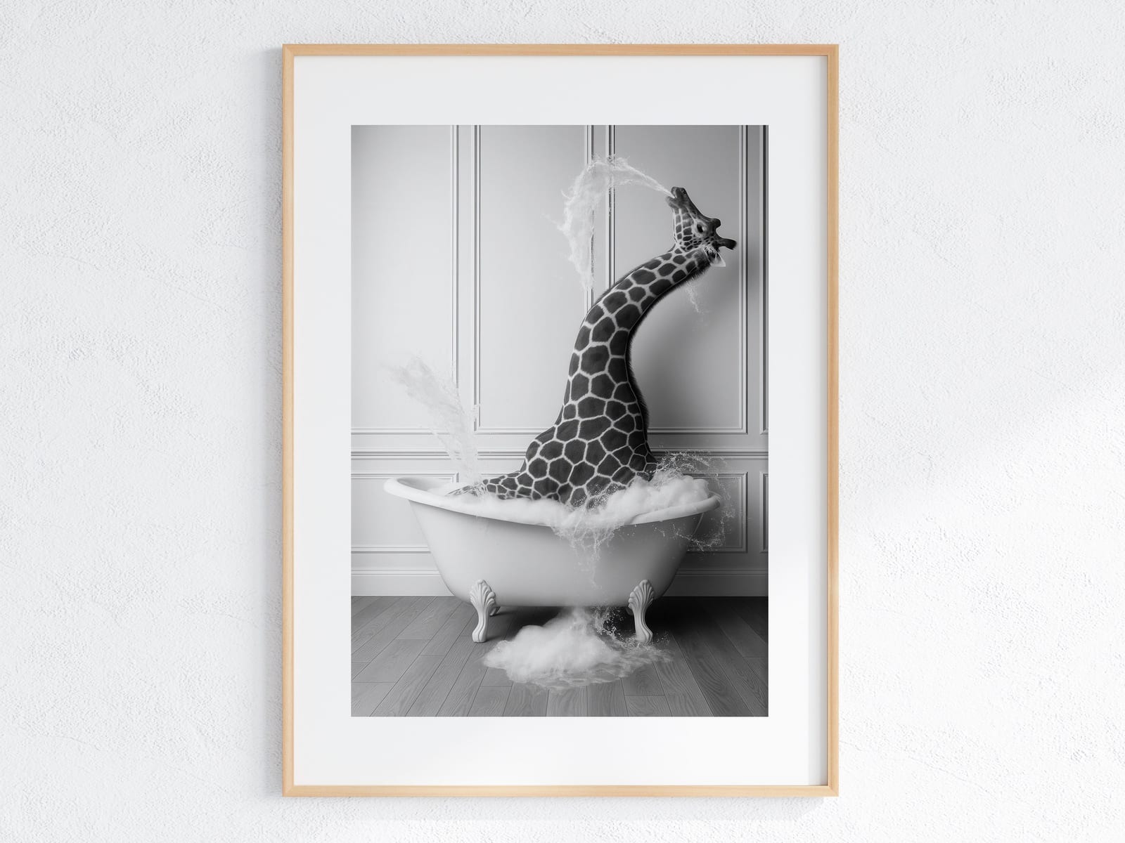 Giraffe in Bathtub Print, Funny Bathroom Wall Art, Safari Animal Humor Poster